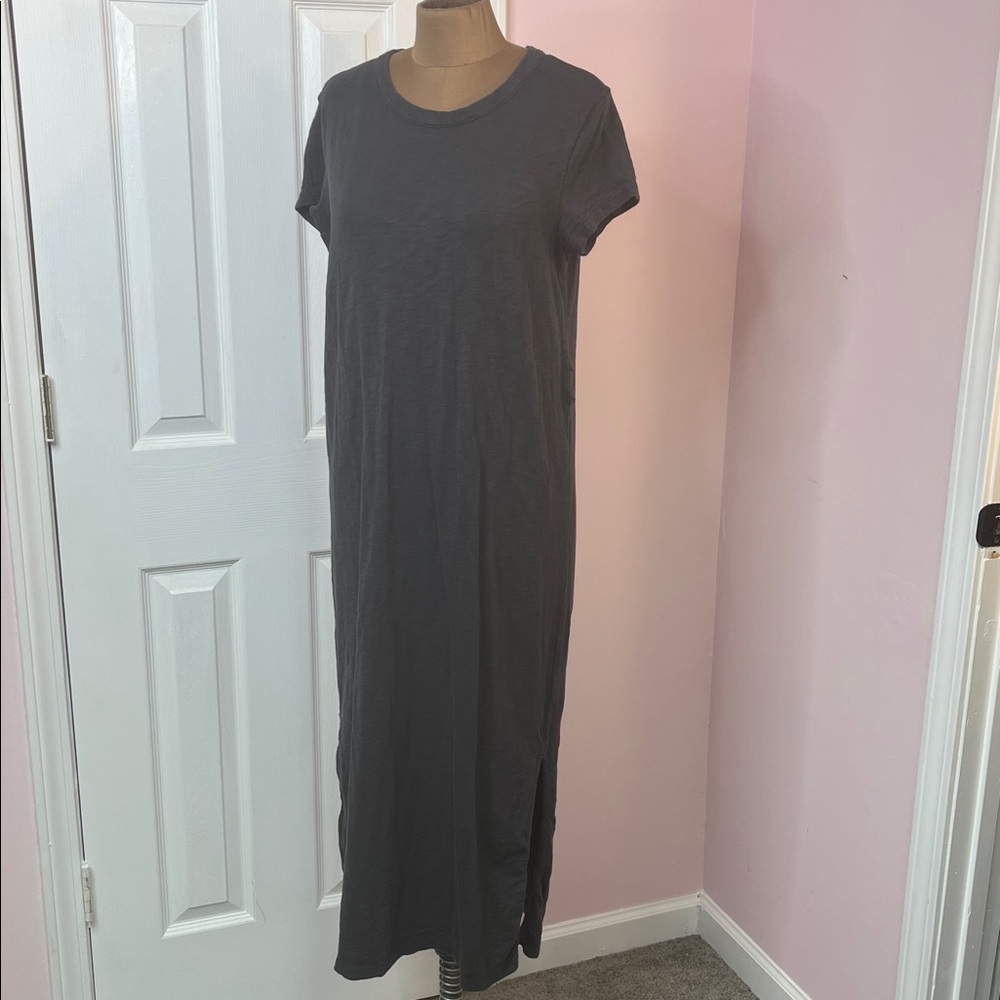 Gap Cotton Tee Shirt Dress with Side Slits Slate Blue Gray